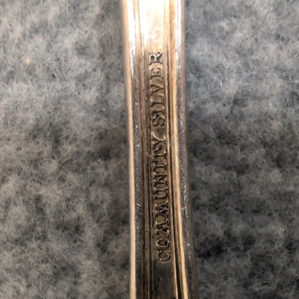 1890-1910's‎ Community Silver Serving Spoon Ornate Filigree Decorative Handle - Picture 5 of 7